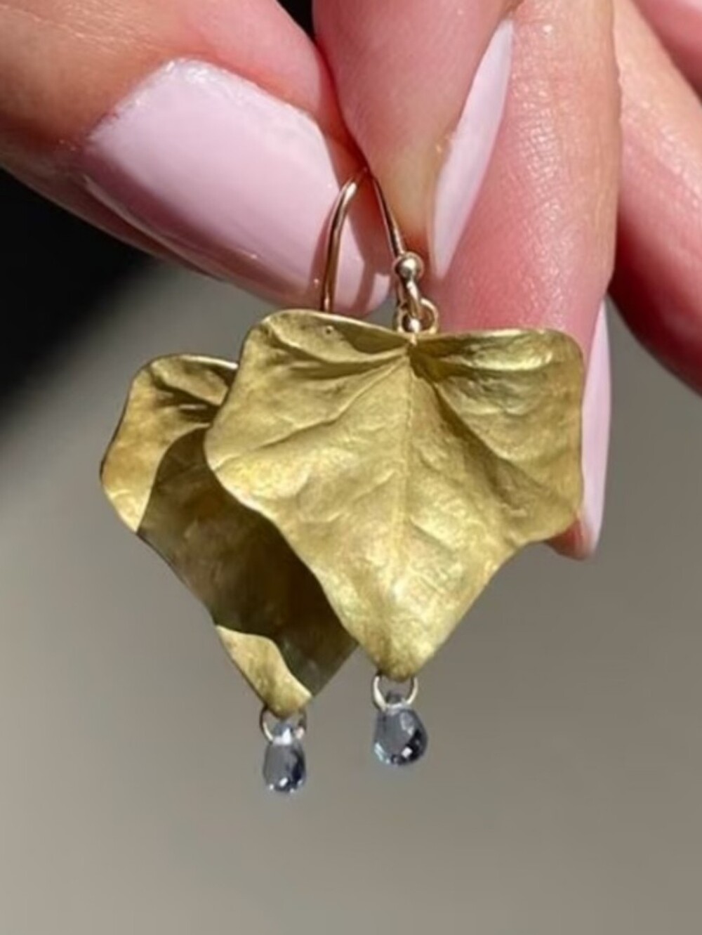 NEW! 14K Gold Plated Leaf Drop Earrings with Crystal Briolette Teardrop Accents
